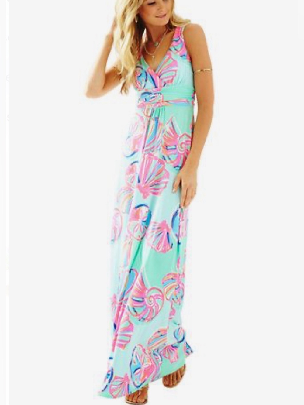 Lilly Pulitzer Minty Fresh on the Rocks Sloane Maxi Dress Size L. Petite length